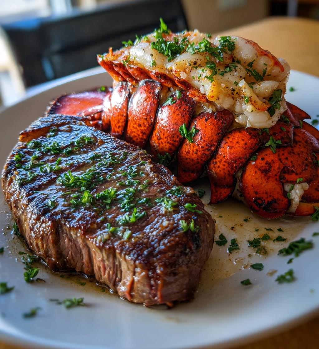 steak and lobster plating